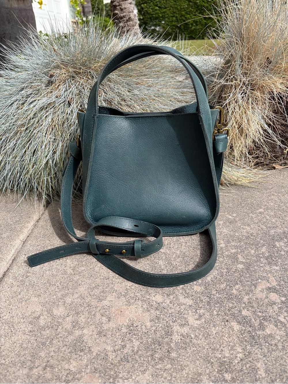 Madewell Sydney Small Transport Bag Dark Blue Green Leather Satchel Crossbody